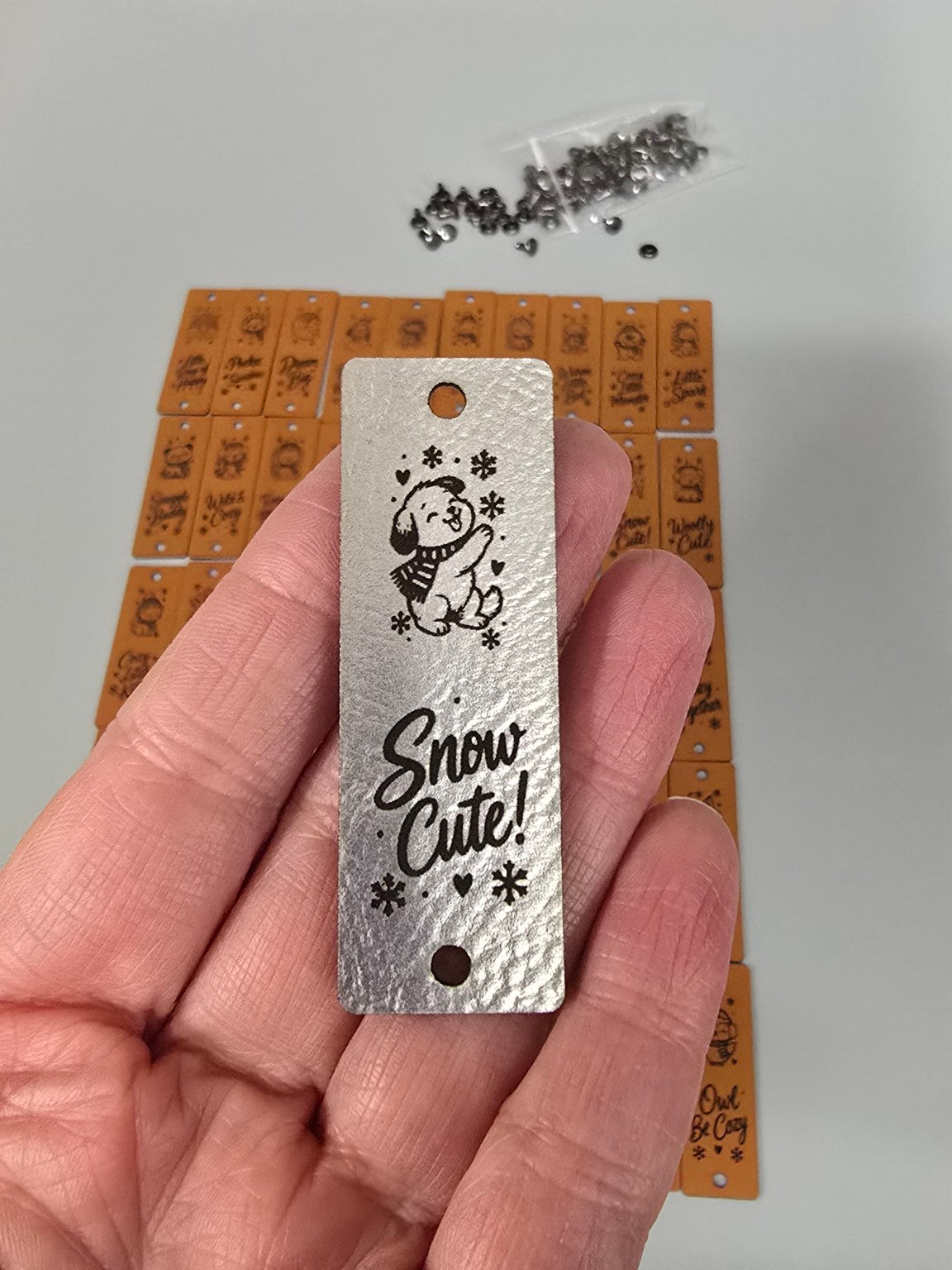 Metallic silver Snow Cute kids fold-over tag
