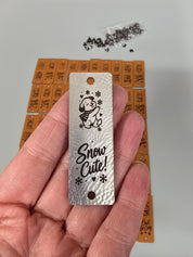 Metallic silver Snow Cute kids fold-over tag