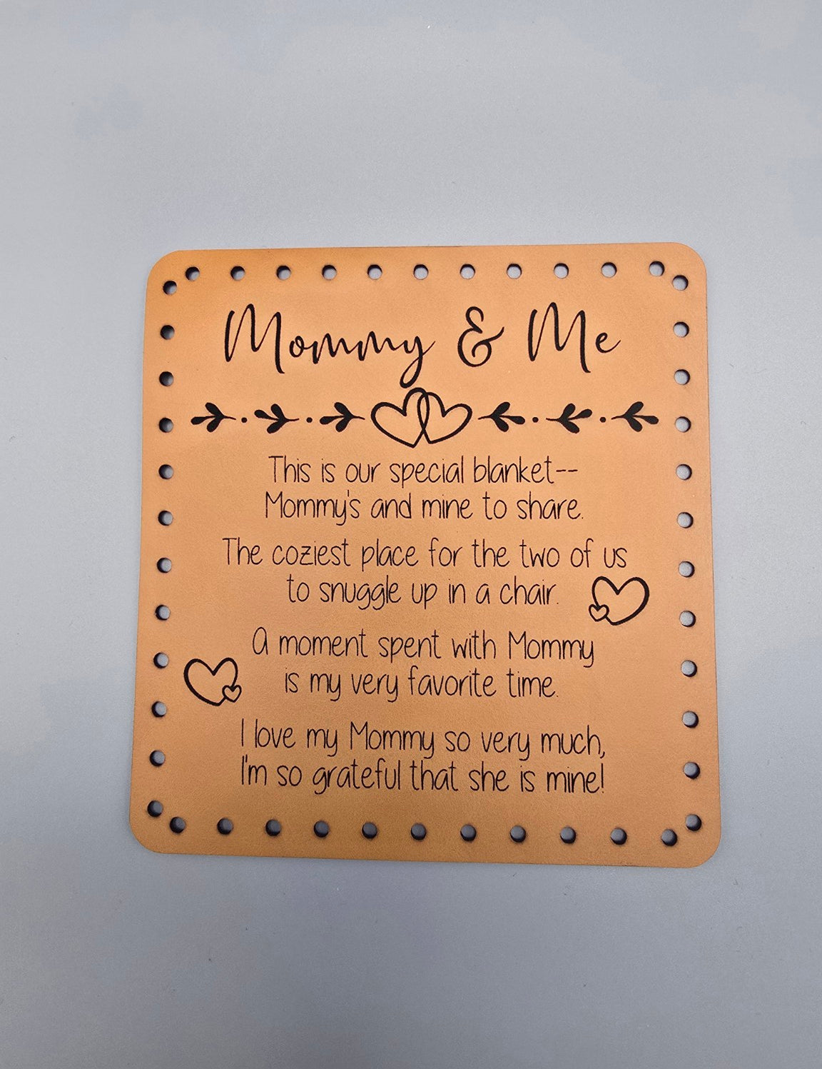 Actual Mommy & Me blanket poem patch close-up