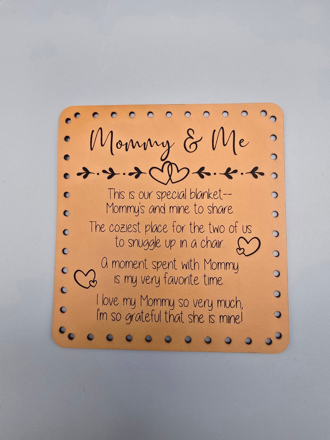 Actual Mommy & Me blanket poem patch close-up