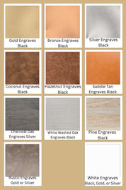 Faux leather color choices and engraving colors for personalized name patches