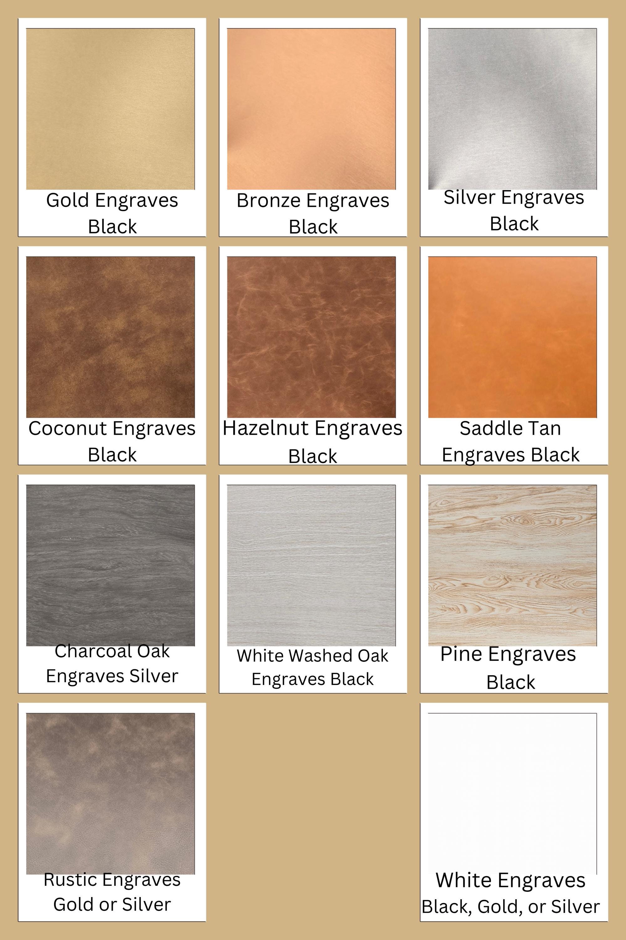 Faux leather color choices and engraving colors for personalized name patches