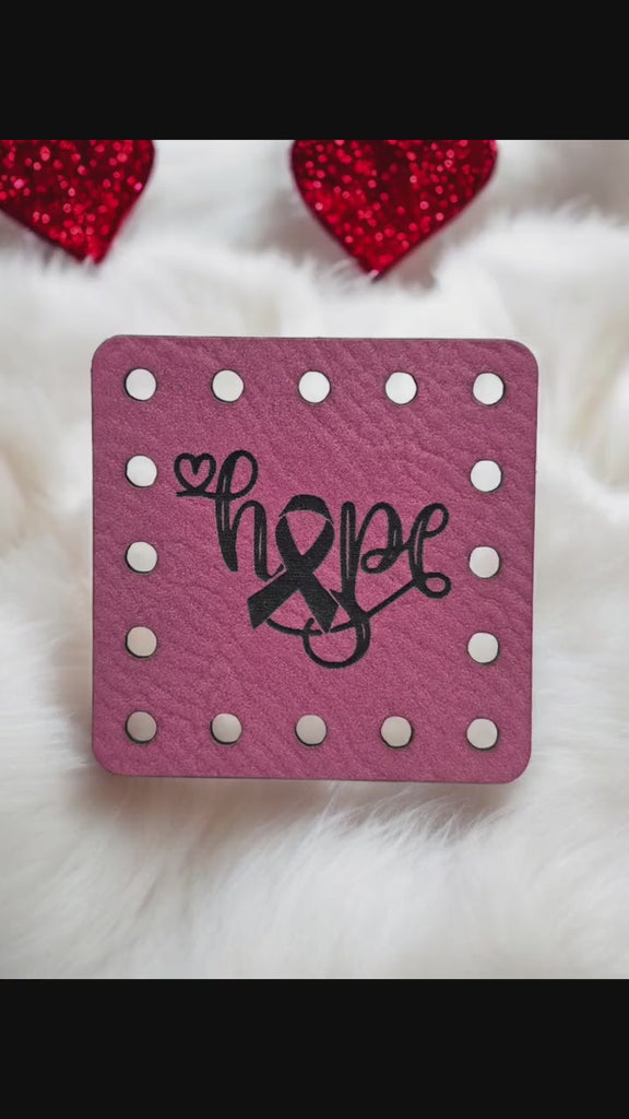 Breast Cancer Awareness Faux Leather Patch: Hope Ribbon Sew-On Tag — product video