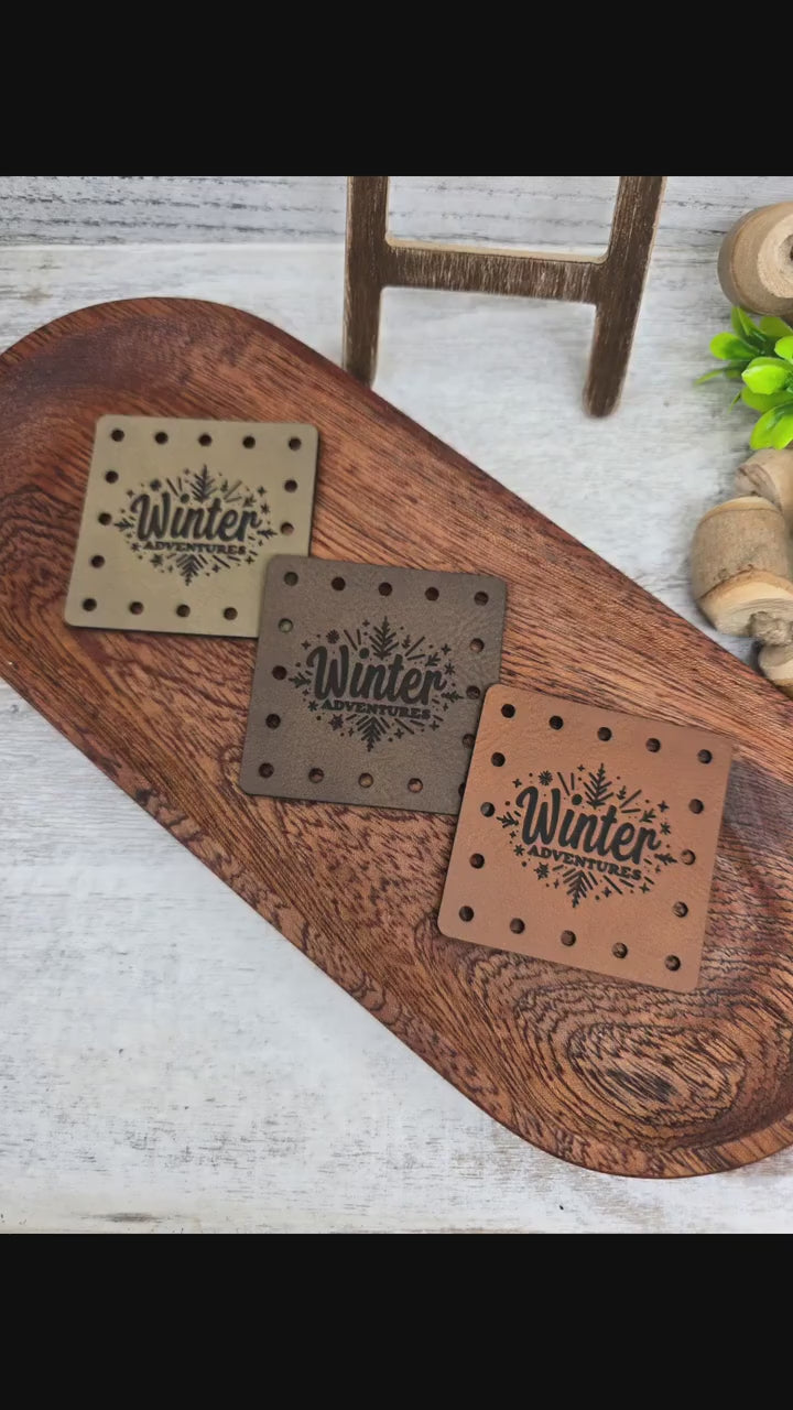 Winter Adventures Faux Leather Patches, Sew-On Labels for Crochet and Knit Hats — product video