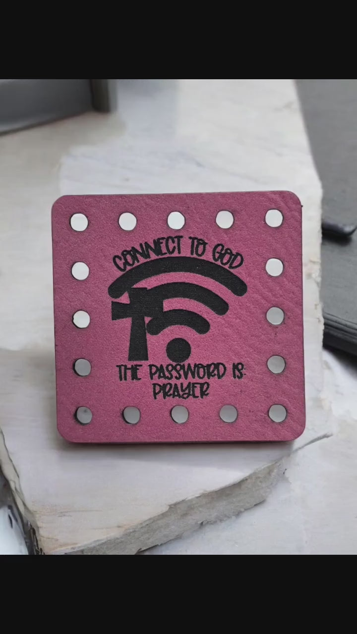 Connect to God Faux Leather Patch: Prayer Password, Sew-On Tag — product video