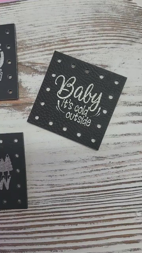 Winter Sayings Faux Leather Patches, Set of 4, Choose Your Saying or Mixed Pack — product video