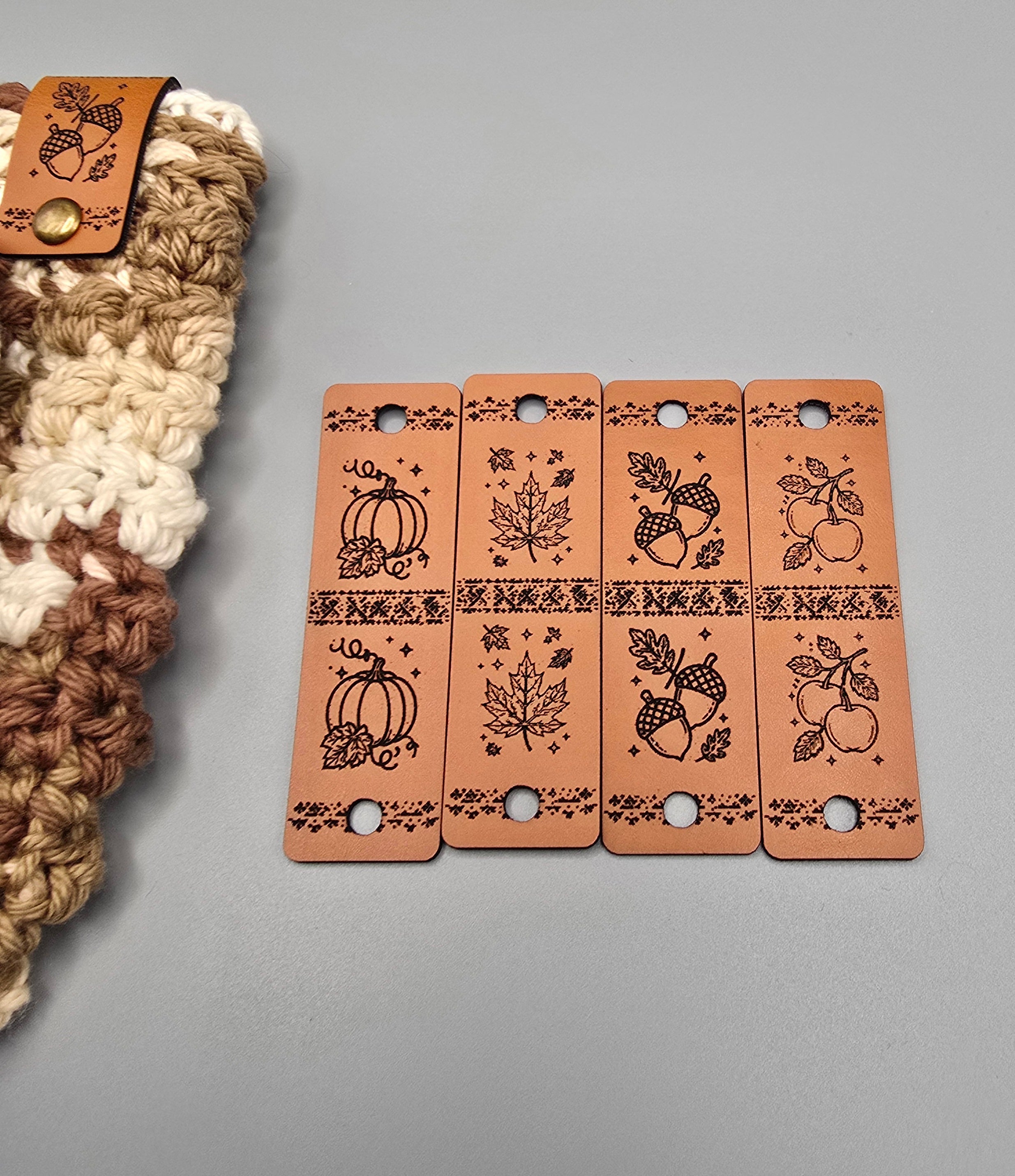 Fall Harvest Faux Leather Fold-Over Tags – Set of 20 – 0.85 × 2.75 in