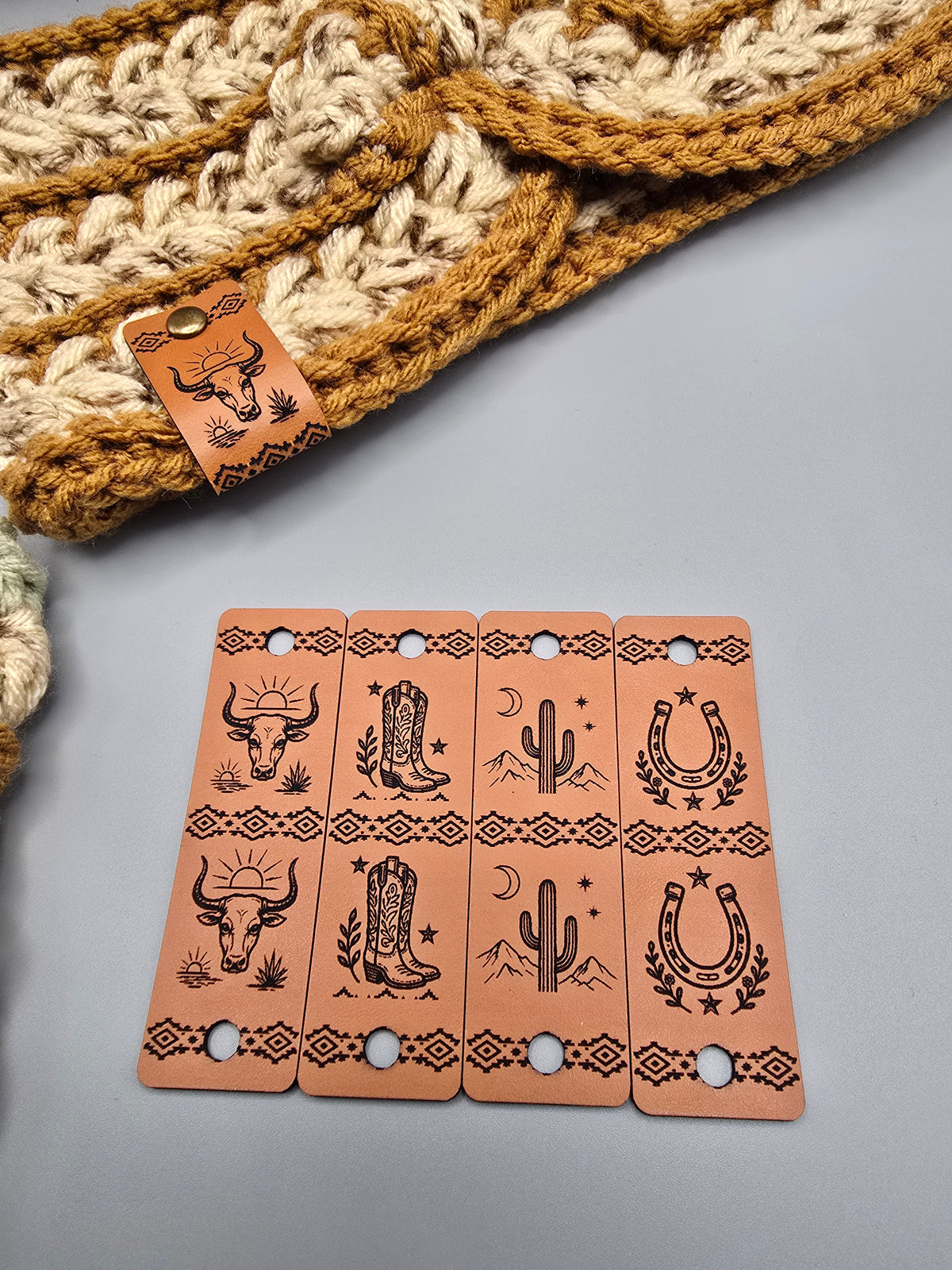 Western Faux Leather Fold-Over Tags – Set of 20 – 0.85 × 2.75 in