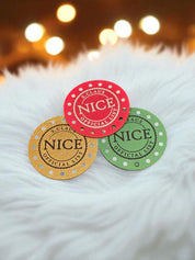 S. Claus Official Nice List round faux leather sew-on patches, product photo 5