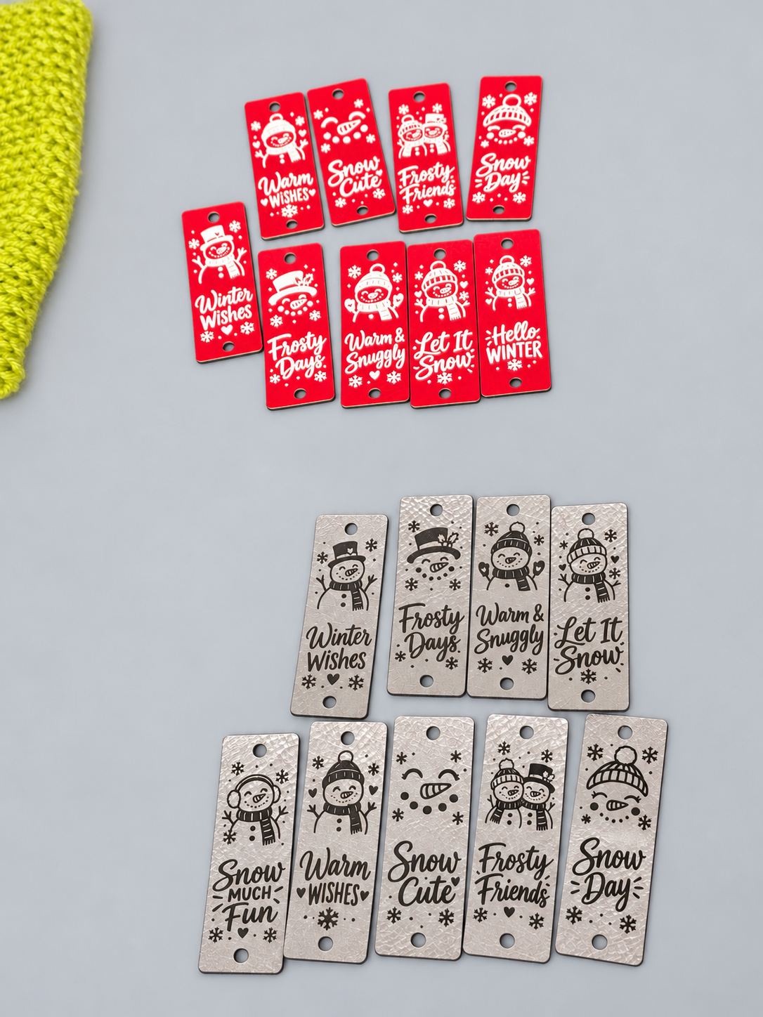 Winter Snowman Sayings Faux Leather Fold-Over Tags – Set of 20 - 0.85 × 2.50 in