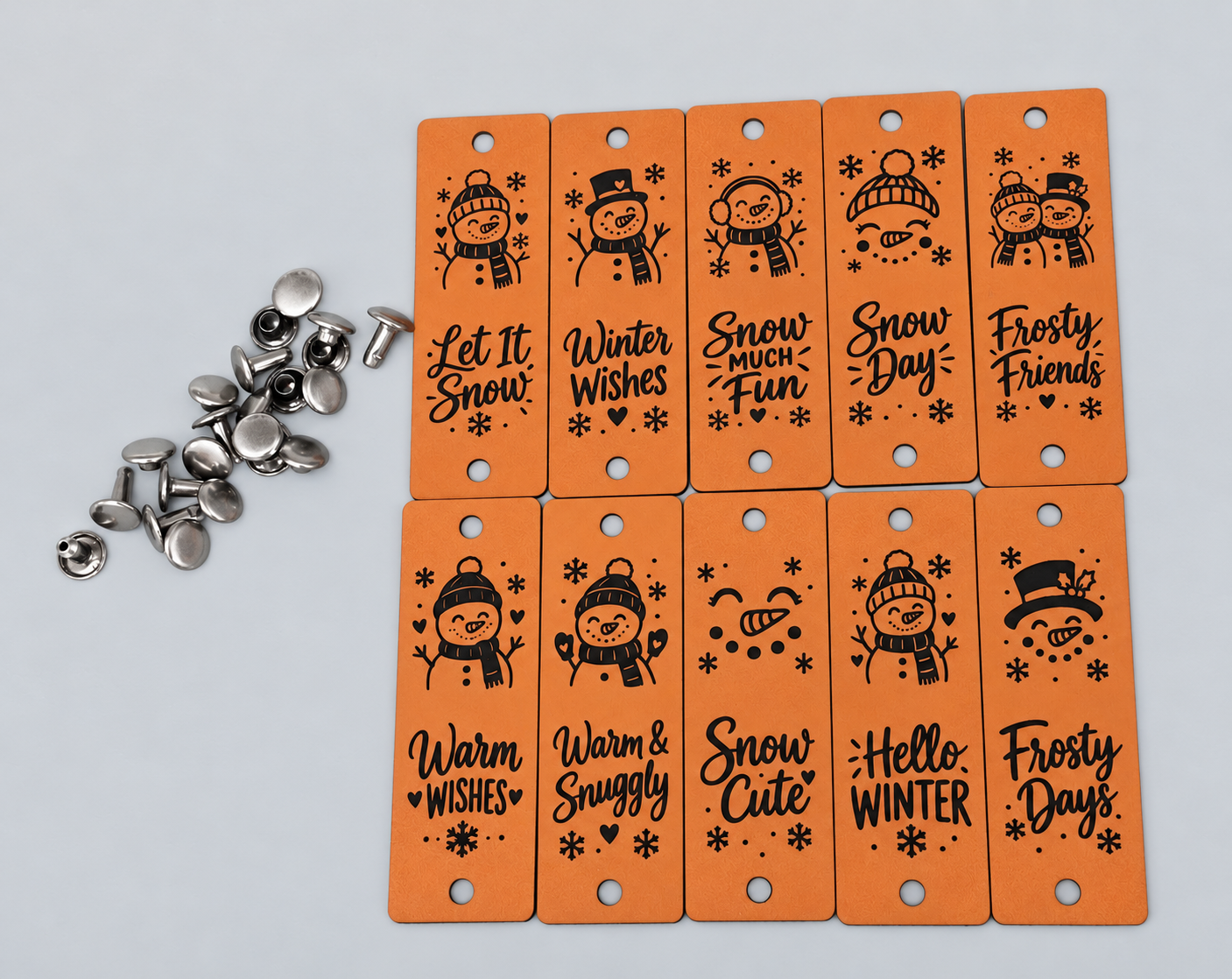 Winter Snowman Sayings Faux Leather Fold-Over Tags – Set of 20 - 0.85 × 2.50 in