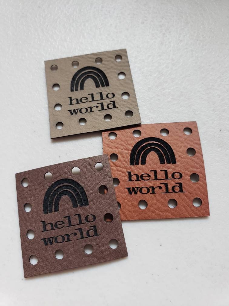Hello World Rainbow Vegan Leather Patches! Beanie Patch! Knit Hat Patch! Blanket Patches! Crochet Beanie Patch!  Baby! BOHO! Cup Cozy Patch!
