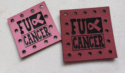 FU Cancer Faux Leather Patch!  Blanket Patches! Knit Hat Patch!  Crochet Beanie Patch!  Cup Cozy Patches!  Ultrasuede Patch! Cancer Ribbon! October Awareness
