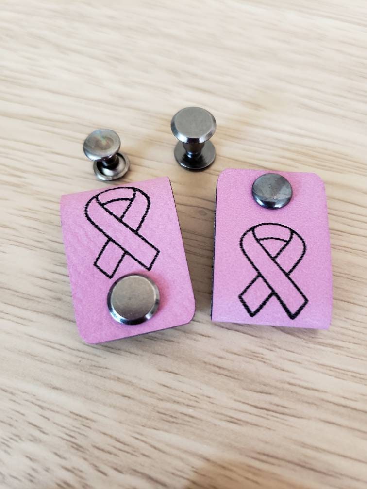 10 Breast Cancer Ribbon!  Faux Leather Tag! Size 0.85" x 2.50"!  Knit Hat Tag! Crochet Beanie Label! Cup Cozy Tags!  October Awareness! Rivets or Screws!