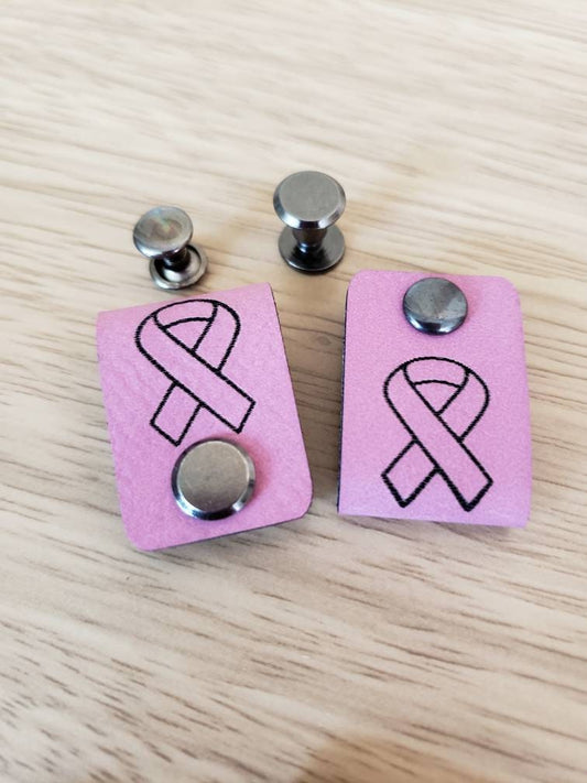 10 Breast Cancer Ribbon!  Faux Leather Tag! Size 0.85" x 2.50"!  Knit Hat Tag! Crochet Beanie Label! Cup Cozy Tags!  October Awareness! Rivets or Screws!