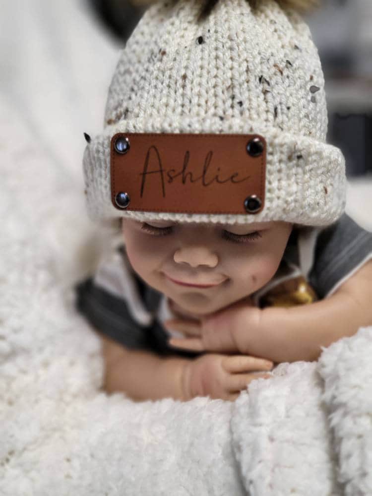 NAME PATCH!  Crochet NAME PATCH!  Crochet Beanie Patch!  Baby Hat! Blanket Patch! Stocking Patches! Backpack Patch! Wedding Date Patch!  Logos Welcome! 4 Sizes!