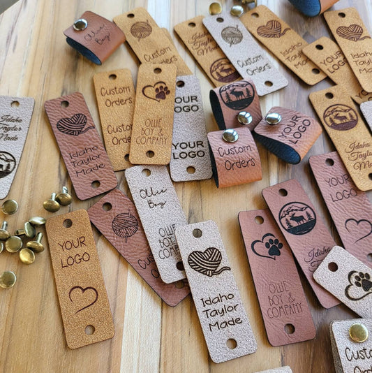 Custom Faux Leather Tags! Ultrasuede Tags! 0.85" x 2.50"! Crochet Beanie Tags! CUSTOM Tags!  PERSONALIZE Tags! Logo Tags! Branding Labels!