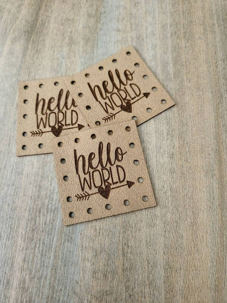 HELLO World! Faux Leather Patches!  Ultrasuede Patch! Crochet Beanie Patch! Knit Baby Hat Patches!  BABY! Boho! Heart Arrow!