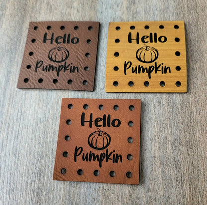 Hello Pumpkin Vegan Leather Patches!  Crochet Beanie Patch! Knit Hat Patch! Cup Cozy Patches! Add them to your crochet or knit items!